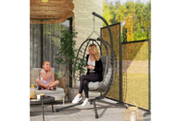Light Grey Weather-Resistant Rattan Hanging Egg Chair with Stand - Foldable Outdoor Swing Seat - thumbnail 5