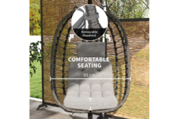 Light Grey Weather-Resistant Rattan Hanging Egg Chair with Stand - Foldable Outdoor Swing Seat - thumbnail 8