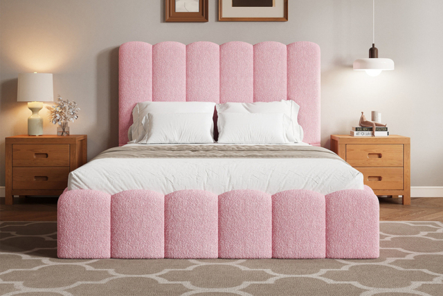 Bouclé Ottoman Bed Frame with Gas Lift and Padded Headrest Comfort - image 1