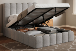 Bouclé Ottoman Bed Frame with Gas Lift and Padded Headrest Comfort - thumbnail 8