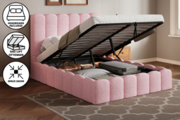 Bouclé Ottoman Bed Frame with Gas Lift and Padded Headrest Comfort - thumbnail 6