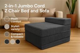2-in-1 Jumbo Cord Fabric Z Chair Bed & Sofa - Modern Foldable Guest Seating (4 Colours) - thumbnail 2