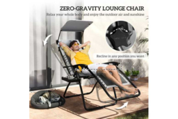 2× Zero Gravity Reclining Sun Lounger Chairs - Steel Frame, Padded, Foldable, Cup Holder & Shade - thumbnail 8