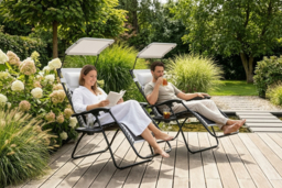 2× Zero Gravity Reclining Sun Lounger Chairs - Steel Frame, Padded, Foldable, Cup Holder & Shade - thumbnail 5