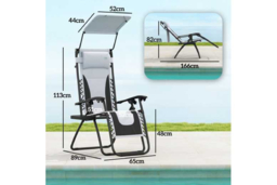 2× Zero Gravity Reclining Sun Lounger Chairs - Steel Frame, Padded, Foldable, Cup Holder & Shade - thumbnail 7