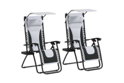 2× Zero Gravity Reclining Sun Lounger Chairs - Steel Frame, Padded, Foldable, Cup Holder & Shade - thumbnail 6