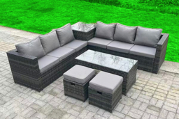 8-Seater Weather-Resistant Rattan Corner Dining Set - PE Rattan, Modern Outdoor Sofa - thumbnail 7