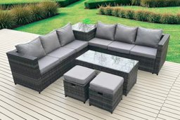 8-Seater Weather-Resistant Rattan Corner Dining Set - PE Rattan, Modern Outdoor Sofa - thumbnail 6