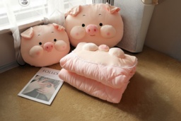 2-in-1 Soft Cotton Pink Pig Pillow Blanket - Dual-Use, Modern, Choice of Size & Cute Designs - thumbnail 2