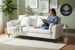 PRICE DROP! Chenille Upholstered 2-Seater Sofa with Cushions - White - thumbnail 6