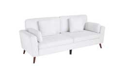 PRICE DROP! Chenille Upholstered 2-Seater Sofa with Cushions - White - thumbnail 1