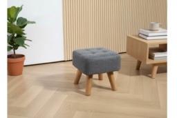 PRICE DROP! Tufted Grey Linen-Feel Footstool - Compact Ottoman, 110kg Capacity, Wood Legs - thumbnail 2