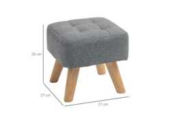 PRICE DROP! Tufted Grey Linen-Feel Footstool - Compact Ottoman, 110kg Capacity, Wood Legs - thumbnail 3