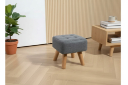 PRICE DROP! Tufted Grey Linen-Feel Footstool - Compact Ottoman, 110kg Capacity, Wood Legs - thumbnail 6