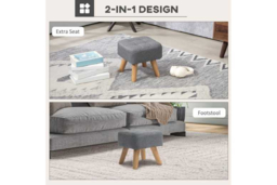 PRICE DROP! Tufted Grey Linen-Feel Footstool - Compact Ottoman, 110kg Capacity, Wood Legs - thumbnail 8