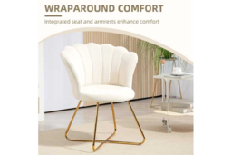 Velvet Accent Chair - Lotus Petal Scalloped Back, Steel Legs, 120kg Capacity - thumbnail 8