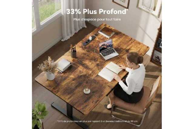 EcoFurnix Electric Sit-Stand Living Room Desk - Walnut Wood, Adjustable Height, Storage, Modern 140x80cm - image 1