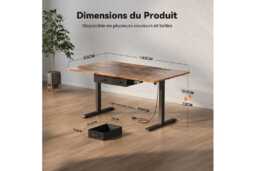 EcoFurnix Electric Sit-Stand Living Room Desk - Walnut Wood, Adjustable Height, Storage, Modern 140x80cm - thumbnail 3