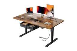 EcoFurnix Electric Sit-Stand Living Room Desk - Walnut Wood, Adjustable Height, Storage, Modern 140x80cm - thumbnail 2