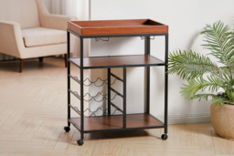 Rustic Wooden Mobile Serving Cart - thumbnail 3