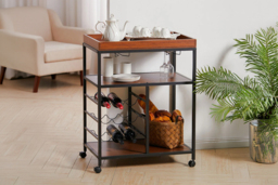 Rustic Wooden Mobile Serving Cart - thumbnail 2