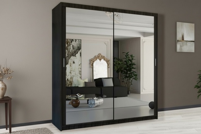 Contemporary MDF Mirrored Sliding Door Wardrobe - Adjustable Storage, Space-Saving, Double Door, 5 Sizes, 6 Colours - image 1