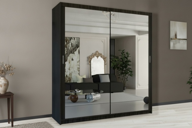 Contemporary MDF Mirrored Sliding Door Wardrobe - Adjustable Storage, Space-Saving, Double Door, 5 Sizes, 6 Colours - image 1