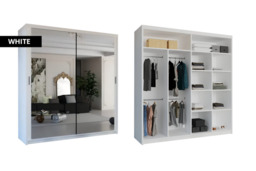 Contemporary MDF Mirrored Sliding Door Wardrobe - Adjustable Storage, Space-Saving, Double Door, 5 Sizes, 6 Colours - thumbnail 3