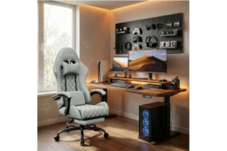 EcoFurnix Ergonomic Suede Office Chair with Massage Lumbar Support - Adjustable, Heavy-Duty, Light Blue - thumbnail 5
