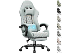 EcoFurnix Ergonomic Suede Office Chair with Massage Lumbar Support - Adjustable, Heavy-Duty, Light Blue - thumbnail 6