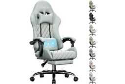 EcoFurnix Ergonomic Suede Office Chair with Massage Lumbar Support - Adjustable, Heavy-Duty, Light Blue - thumbnail 2