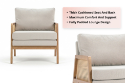 Grey Cushioned Armchair with Caned Sides and Solid Wooden Frame - thumbnail 4