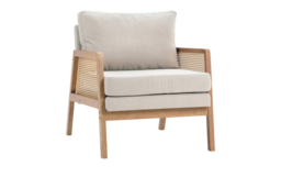 Grey Cushioned Armchair with Caned Sides and Solid Wooden Frame - thumbnail 5