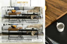 PRICE DROP! Rustic Brown Geometric Coffee Table Set - Industrial Steel & Wood, Space-Saving Living Room Furniture - thumbnail 8