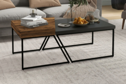 PRICE DROP! Rustic Brown Geometric Coffee Table Set - Industrial Steel & Wood, Space-Saving Living Room Furniture - thumbnail 6