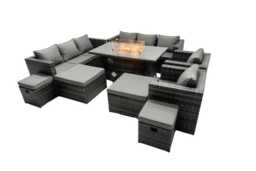 12-Seater Dark Grey Rattan Fire Pit Dining Set with Footstools - Outdoor Weather-Resistant Garden Furniture - thumbnail 4
