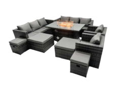 12-Seater Dark Grey Rattan Fire Pit Dining Set with Footstools - Outdoor Weather-Resistant Garden Furniture - thumbnail 8