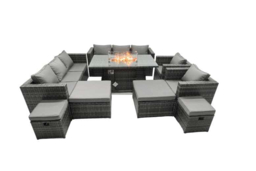 12-Seater Dark Grey Rattan Fire Pit Dining Set with Footstools - Outdoor Weather-Resistant Garden Furniture - thumbnail 6