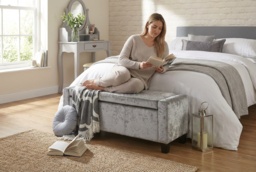 Verona Grey Crushed Velvet Storage Ottoman Bench - Upholstered Bedroom & Hallway Organiser - thumbnail 2