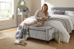 Verona Grey Crushed Velvet Storage Ottoman Bench - Upholstered Bedroom & Hallway Organiser - thumbnail 6