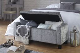 Verona Grey Crushed Velvet Storage Ottoman Bench - Upholstered Bedroom & Hallway Organiser