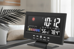 PRICE DROP! Brilliant Smart Weather LCD Desk Clock - Modern Minimalist Table Decor, Black Frame, Multi-Function Display - thumbnail 6