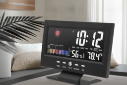 PRICE DROP! Brilliant Smart Weather LCD Desk Clock - Modern Minimalist Table Decor, Black Frame, Multi-Function Display - thumbnail 2