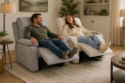 PRICE DROP! Single Recliner Armchair Sofa with Plush Chenille Upholstery, Footrest & Side Pockets - Beige-White or Grey - thumbnail 6