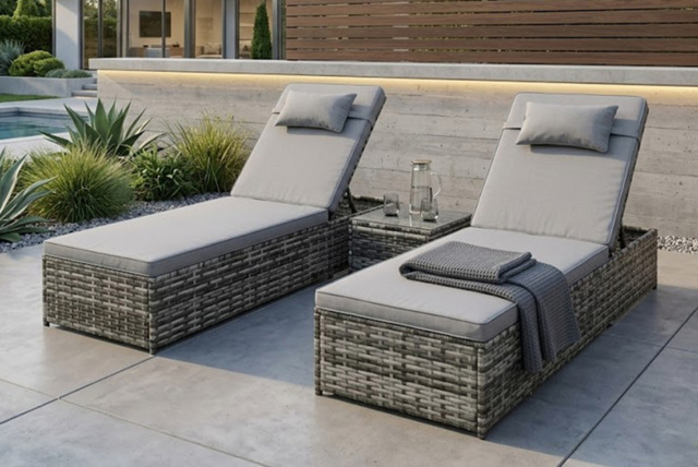 CLEARANCE! Elegant Garden Rattan Sun Lounger Set with Cushions - Grey or Black - image 1