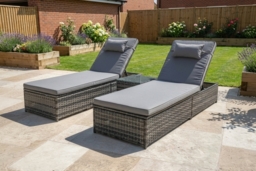 CLEARANCE! Elegant Garden Rattan Sun Lounger Set with Cushions - Grey or Black - thumbnail 2