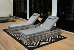 CLEARANCE! Elegant Garden Rattan Sun Lounger Set with Cushions - Grey or Black - thumbnail 4