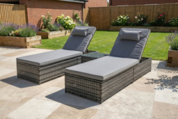 CLEARANCE! Elegant Garden Rattan Sun Lounger Set with Cushions - Grey or Black - thumbnail 6