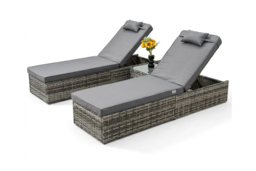 CLEARANCE! Elegant Garden Rattan Sun Lounger Set with Cushions - Grey or Black - thumbnail 7