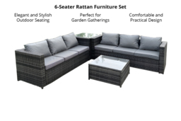 6-Seater Grey Rattan Corner Sofa Set - Weatherproof Rattan Garden Lounge - thumbnail 4
